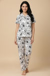 Zivame Nature Trails Knit Cotton Pyjama Set - Whisper White — thumbnail 4